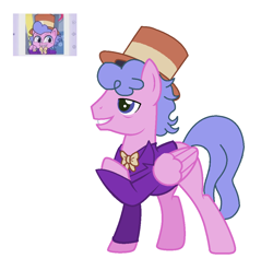Size: 1048x1036 | Tagged: safe, artist:moonlightthegriffon, pegasus, pony, g4, g4.5, my little pony: pony life, one click wonder, base used, bowtie, clothes, condescending wonka, g4.5 to g4, hat, male, meme, ponified, ponified meme, roald dahl, screencap reference, simple background, top hat, willy wonka, willy wonka and the chocolate factory
