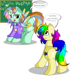 Size: 7400x8000 | Tagged: safe, artist:rainbowtashie, oc, oc:princess sincere scholar, oc:rainbow tashie, alicorn, earth pony, pony, alicorn princess, butt, chalk, chalk drawing, chalkboard, clothes, commissioner:bigonionbean, cutie mark, dialogue, embarrassed, extra thicc, female, flank, fusion, fusion:cheerilee, fusion:ms. harshwhinny, fusion:spitfire, fusion:trixie, mare, nintendo 64, plot, simple background, sultry pose, sweat, sweating profusely, the ass was fat, traditional art, transparent background, writer:bigonionbean