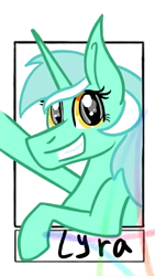 Size: 553x982 | Tagged: safe, alternate version, artist:ashton__draws, lyra heartstrings, pony, unicorn, g4, bust, female, grin, mare, smiling, solo, waving