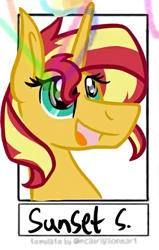 Size: 565x886 | Tagged: safe, alternate version, artist:ashton__draws, sunset shimmer, pony, unicorn, g4, :d, bust, eyelashes, female, mare, open mouth, smiling, solo