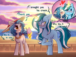 Size: 1600x1200 | Tagged: safe, artist:lazycloud, oc, oc only, oc:sapphire twinkle, pony, unicorn, female, food, ice cream, kissing, magic, mare