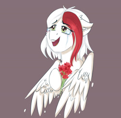 Size: 1865x1827 | Tagged: safe, artist:tavifly, oc, oc only, pegasus, pony, belarus, belarusian, crying, cute, ear fluff, female, flower, open mouth, smiling, solo, wings