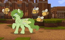 Size: 2880x1800 | Tagged: safe, artist:liefsong, oc, oc:lief, bee, insect, pegasus, pony, cute, flower, fluffy, minecraft, minecraft bee