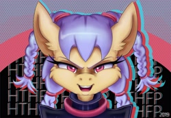 Size: 2900x1999 | Tagged: safe, artist:hthfp-da, oc, oc only, earth pony, pony, braid, bust, cheek fluff, chromatic aberration, clothes, digital art, female, front view, looking at you, open mouth, portrait, solo