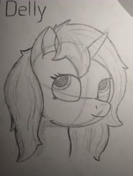 Size: 3456x4608 | Tagged: safe, artist:zocidem, oc, oc only, oc:delly, pony, unicorn, drawing, sketch, solo, traditional art