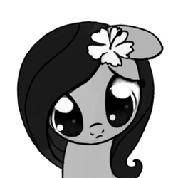 Size: 400x400 | Tagged: safe, artist:nimaru, oc, oc only, oc:luau, earth pony, pony, female, floppy ears, flower, flower in hair, mare, monochrome, solo