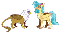 Size: 1500x831 | Tagged: safe, artist:owlcoholik, gilda, princess skystar, classical hippogriff, griffon, hippogriff, g4, my little pony: the movie, simple background, size difference, white background