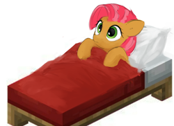 Size: 2000x1458 | Tagged: safe, artist:some_ponu, babs seed, earth pony, pony, g4, bed, minecraft, solo