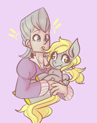 Size: 353x451 | Tagged: safe, artist:mimiporcellini, derpy hooves, human, pony, g4, crossover, crossover shipping, interspecies, jean pierre polnareff, jojo's bizarre adventure, polnaderp, shipping