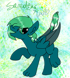 Size: 1029x1148 | Tagged: safe, artist:skybloom95, oc, oc only, classical hippogriff, hippogriff, hybrid, pegasus, pony, aquagreen hair, interspecies offspring, magical gay spawn, male, next generation, offspring, parent:gallus, parent:sandbar, parents:gallbar, paws, save, shipping, solo, tail, wings, wings down