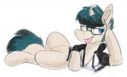 Size: 2396x1459 | Tagged: safe, oc, oc only, oc:invictus europa, pony, unicorn, clothes, glasses, male, solo, tongue out