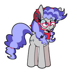 Size: 2500x2333 | Tagged: safe, artist:kindakismet, oc, oc only, oc:cinnabyte, earth pony, pony, bandana, clothes, commission, curly hair, female, glasses, headphones, high res, mare, pigtails, simple background, solo, transparent background