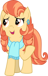 Size: 3000x4698 | Tagged: safe, artist:cloudy glow, aunt holiday, earth pony, pony, g4, the last crusade, chubby, clothes, female, high res, mare, open mouth, open smile, plump, raised hoof, scarf, simple background, smiling, solo, transparent background, vector