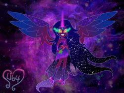 Size: 3310x2499 | Tagged: safe, artist:cookiechans2, artist:lumi-infinite64, oc, oc only, oc:shadow galaxy, equestria girls, g4, base used, colored wings, corrupted, evil, evil form, evil smile, gradient mane, gradient wings, grin, high res, midnight-ified, smiling, solo, wings
