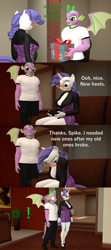 Size: 1920x4320 | Tagged: safe, artist:papadragon69, rarity, spike, anthro, g4, 3d, clothes, comic, female, gigachad spike, height difference, high heels, holding hands, male, old master q, older, older spike, parody, present, reference, ship:sparity, shipping, shoes, source filmmaker, straight, surprised