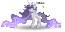 Size: 3144x1576 | Tagged: safe, artist:arctusthegoddess, artist:arctusthegoddessyt, princess celestia, twilight sparkle, oc, oc only, alicorn, pony, g4, acessories, crown, ethereal mane, ethereal tail, female, fluffy, fusion, gradient, jewelry, lesbian, long hair, reference sheet, regalia, ship:twilestia, shipping, simple background, solo, sparkles, transparent background, weird ship