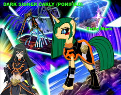 Size: 830x650 | Tagged: safe, artist:themushroomvestal, bird, hummingbird, pony, unicorn, black sclera, carly carmine, dark signer, earthbound immortal aslla piscu, female, ponified, yu-gi-oh!, yu-gi-oh! 5d's