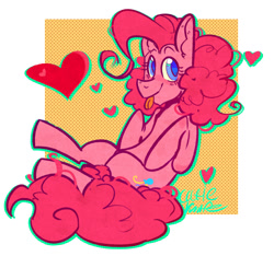 Size: 1280x1200 | Tagged: safe, artist:cutestknife, pinkie pie, earth pony, pony, g4, :p, colored pupils, cute, diapinkes, eyestrain warning, female, heart, mare, silly, sitting, solo, tail stand, tongue out