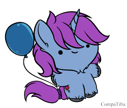 Size: 1407x1193 | Tagged: safe, artist:compatibu, part of a set, oc, oc only, oc:mobian, pony, unicorn, balloon, commission, cute, male, simple background, smol, solo, transparent background, unshorn fetlocks, ych result