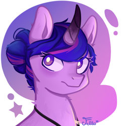 Size: 2000x2000 | Tagged: safe, artist:starfello, oc, oc only, pony, unicorn, bust, high res, horn, jewelry, necklace, signature, smiling, solo, unicorn oc
