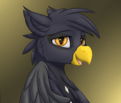 Size: 3500x3000 | Tagged: safe, artist:snowstormbat, oc, oc only, griffon, bust, feather, gradient background, griffon oc, high res, looking at you, male, portrait, smiling, solo, wings