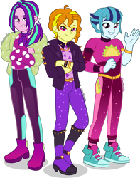 Size: 3539x4500 | Tagged: safe, artist:limedazzle, adagio dazzle, aria blaze, sonata dusk, human, equestria girls, equestria girls series, g4, sunset's backstage pass!, spoiler:eqg series (season 2), allegro amoroso, boots, bracelet, clothes, converse, crossed arms, equestria guys, eyeshadow, handsome, jacket, jewelry, looking at you, makeup, ouvertis grandioso, pants, rule 63, scherzo lesto, shoes, show accurate, simple background, the blindings, the dazzlings, transparent background, trio, vector