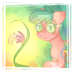 Size: 2000x2000 | Tagged: safe, alternate version, artist:starfello, oc, oc only, earth pony, pony, earth pony oc, eyelashes, female, flower, glasses, high res, mare, signature, solo