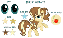 Size: 965x585 | Tagged: safe, artist:starstrucksentry, oc, oc only, oc:apple melody, earth pony, pony, female, mare, reference sheet, simple background, solo, transparent background