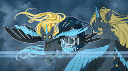 Size: 1496x827 | Tagged: safe, artist:yuichi-tyan, oc, oc only, pegasus, pony, anthro, adoptable, adopted, auction, blue background, magic, sale, simple background, solo, space, wings, yellow eyes