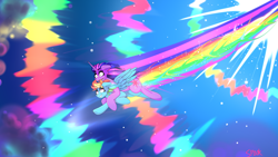 Size: 3840x2160 | Tagged: safe, artist:aaa-its-spook, rainbow dash, twilight sparkle, alicorn, pegasus, pony, g4, cloud, female, flying, high res, lesbian, night, ship:twidash, shipping, sonic rainboom, stars, twilight sparkle (alicorn)