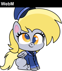 Size: 901x1024 | Tagged: safe, artist:pirill, edit, derpy hooves, pegasus, pony, g4.5, my little pony: pony life, unboxing day, clothes, cute, cutie mark, derpabetes, female, hat, mail, mailmare, mailmare hat, mailmare uniform, mare, misleading thumbnail, op is trolling us, simple background, sitting, smiling, solo, transparent background, uniform, vector, wings
