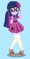 Size: 1800x3500 | Tagged: safe, artist:artmlpk, sci-twi, twilight sparkle, equestria girls, g4, adorable face, adorkable, alternate hairstyle, beautiful, boots, clothes, cute, digital art, dork, female, geode of telekinesis, glasses, high heel boots, high heels, kneesocks, legs together, long socks, looking at you, magical geodes, meganekko, miniskirt, nerd, plaid skirt, pleated skirt, shoes, skirt, smiling, smiling at you, socks, solo, thigh highs, thigh socks, twiabetes, watermark