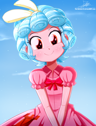 Size: 1220x1600 | Tagged: safe, alternate version, artist:the-butch-x, cozy glow, equestria girls, g4, clothes, cozybetes, cute, dress, equestria girls-ified, female, freckles, looking at you, puffy sleeves, signature, smiling, solo