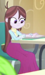 Size: 764x1258 | Tagged: safe, screencap, velvet sky, equestria girls, g4, my little pony equestria girls: better together, book, clothes, cropped, desk, female, long skirt, sitting, skirt