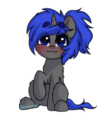 Size: 1000x1150 | Tagged: safe, artist:cottonsweets, oc, oc only, oc:dream vezpyre, oc:dream², pony, unicorn, blushing, cute, female, looking at you, mare, ocbetes, ponytail, simple background, sitting, smiling, smiling at you, solo, transparent background