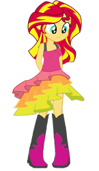 Size: 1154x1988 | Tagged: safe, artist:nightred15, edit, edited edit, editor:nightred15, sunset shimmer, equestria girls, g4, my little pony equestria girls: rainbow rocks, adorable face, background removed, boots, clothes, cute, dress, dress edit, female, looking at dress, shoes, simple background, sleeveless, solo, transparent background, upset