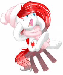 Size: 700x831 | Tagged: safe, artist:midnightmusic, oc, oc only, oc:making amends, earth pony, pony, :o, clothes, commission, earth pony oc, eye clipping through hair, hat, hooves on cheeks, open mouth, scarf, simple background, sitting, solo, stool, transparent background, your character here