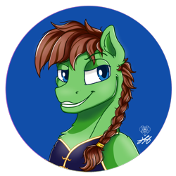 Size: 2000x2000 | Tagged: safe, artist:stainedglasslighthea, oc, oc:swift stride, earth pony, pony, braided ponytail, bust, clothes, earth pony oc, high res, male, signature, simple background, smiling, stallion, tangzhuang, transparent background