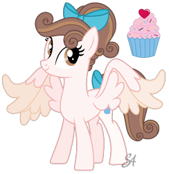 Size: 800x820 | Tagged: safe, artist:semigod666, oc, oc only, pegasus, pony, alicorn wings, base used, bow, cupcake, female, food, hair bow, large wings, mare, offspring, parent:pound cake, parent:princess flurry heart, parents:poundflurry, simple background, solo, transparent background, wings