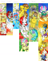 Size: 1500x1900 | Tagged: safe, artist:erichestnut, oc, oc:ferrin winds, oc:gladion, oc:gladious cloud, oc:jasmine sweetcup, oc:tornado goodman, alicorn, pegasus, pony, alicorn oc, camera, cover art, horn, rope, undertale, wings