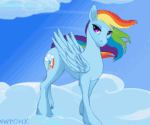 Size: 900x750 | Tagged: safe, artist:wwponk, rainbow dash, pegasus, pony, animated, cloud, cute, dashabetes, female, frame by frame, sky, solo, wind