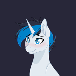 Size: 1200x1200 | Tagged: safe, artist:cosmicblaze, oc, oc only, oc:solar gizmo, pony, unicorn, blushing, cute, male, ocbetes, smiling, solo, stallion