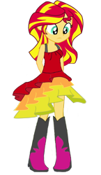 Size: 1154x1988 | Tagged: safe, artist:nightred15, edit, edited edit, editor:nightred15, sunset shimmer, equestria girls, g4, my little pony equestria girls: rainbow rocks, adorable face, background removed, boots, clothes, cute, dress, dress edit, female, shoes, simple background, solo, transparent background, upset