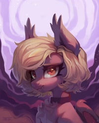 Size: 1984x2480 | Tagged: safe, artist:share dast, oc, oc only, oc:dusk glider, bat pony, pony, bat pony oc, bat wings, collar, cute, female, looking at you, solo, wings