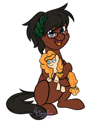 Size: 1024x1360 | Tagged: safe, artist:aresshia, pear butter, oc, oc:laurel crown, earth pony, pony, g4, commission, glasses, plushie, simple background, transparent background