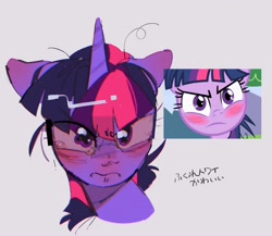 Size: 2048x1780 | Tagged: safe, artist:poneko-chan, screencap, twilight sparkle, pony, unicorn, g4, lesson zero, season 2, bloodshot eyes, blushing, crying, dishevelled, female, looking at you, mare, scene interpretation, screencap reference, screenshot redraw, solo