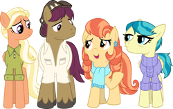 Size: 1280x805 | Tagged: safe, artist:cloudy glow, aunt holiday, auntie lofty, mane allgood, snap shutter, earth pony, pegasus, pony, g4, the last crusade, .ai available, brother and sister, clothes, female, male, mare, married couple, open mouth, raised hoof, siblings, simple background, stallion, transparent background, vector