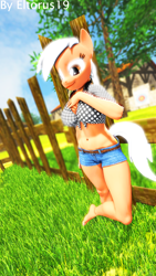 Size: 1080x1920 | Tagged: safe, artist:eltorus19, anthro, 3d, barefoot, clothes, epona, farm, feet, grass, lon lon ranch, solo, source filmmaker, the legend of zelda