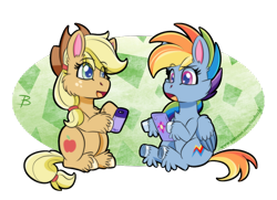 Size: 1200x867 | Tagged: safe, artist:inuhoshi-to-darkpen, applejack, rainbow dash, earth pony, pegasus, pony, g4.5, my little pony: pony life, cellphone, female, mare, open mouth, phone, simple background, smartphone, transparent background