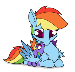 Size: 1100x1057 | Tagged: oc name needed, safe, artist:dacaoo, rainbow dash, oc, pegasus, pony, g4, foal, horses doing horse things, hug, mama dash, simple background, white background, winghug